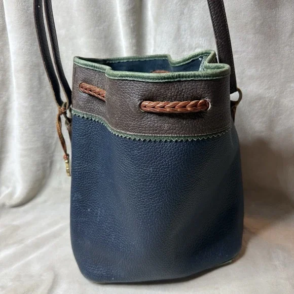 Dooney & Bourke Vintage Navy Pebbled Leather Teton Bucket Drawstring Bag - Picture 10 of 16